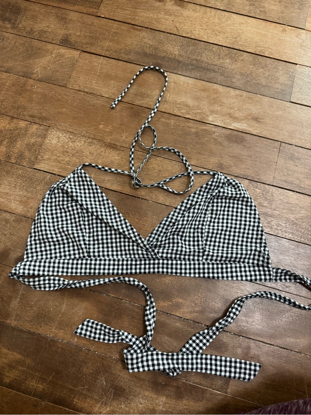 Black & White Gingham Tie-Back Bralette Top